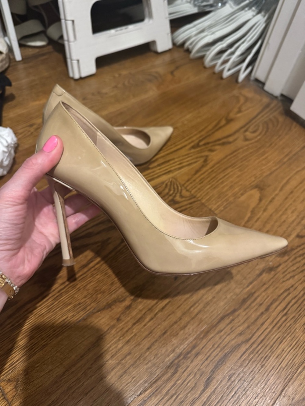 Jimmy Choo Nude Patent Pointed-Toe Stiletto Pump